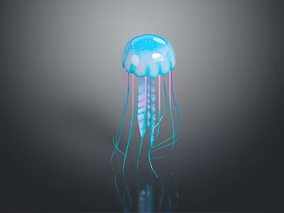 Vibrant Blue Glowing Jellyfish With Long Transparent Tentacles In Deep Ocean 3d model