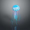 Vibrant Blue Glowing Jellyfish With Long Transparent Tentacles In Deep Ocean