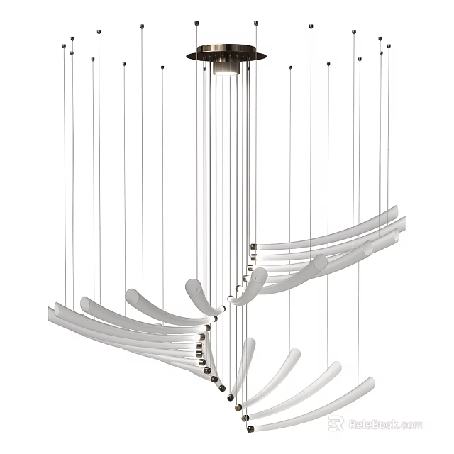 Modern Chandelier Design With Curved White Elements And Hanging Metal Structure 3d model 
