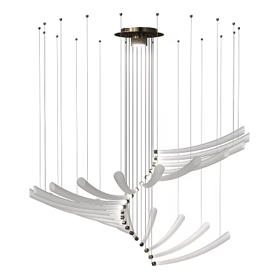 Modern Chandelier Design With Curved White Elements And Hanging Metal Structure 3d model