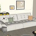 Modern White Tufted Sofa and Coffee Table Set with Colorful Pillows in Living Room