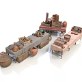 Scenic Rural Landscape Featuring Traditional Craft Stalls With Pottery And Baskets