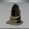 Traditional Stone Fountain Design With Arched Top Circular Base And Water Marks