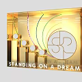 Golden Showcase with Geometric Shapes Circular SR Logo and Standing On A Dream Text