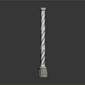 Ornate Decorative Column With White And Gold Spiral Pattern Carved Base And Capital