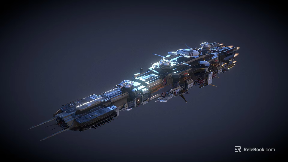Advanced Futuristic Large Sci Fi Spaceship With Armored Structure And Illuminated Modules 3d model 
