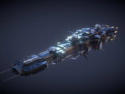 Advanced Futuristic Large Sci Fi Spaceship With Armored Structure And Illuminated Modules 3d model