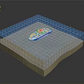 Layered Blue Ocean Floor Model With Central White Boat Shaped Object