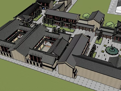 Ancient Chinese Architecture Courtyard Design Featuring Traditional Roofs And Open Layout 3d model