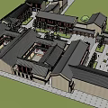 Ancient Chinese Architecture Courtyard Design Featuring Traditional Roofs And Open Layout 3d model