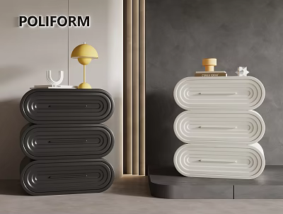 Modern Black And White Nightstands With Stylish Curved Drawer Design 3d model