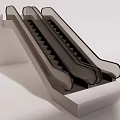 Modern Escalator Design with Black Steps Transparent Handrails and White Base 3d model