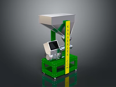 Karl Mayer Industrial Machine With Green Base Yellow Label And Feeding Hopper 3d model