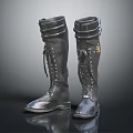 Classic Black Knee High Leather Boots With Lace Up Design And Decorative Badge