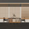 Light Wood Wooden Blinds In Modern Interior Room With Table And Chairs