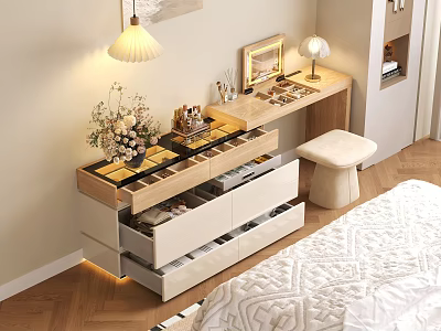 Modern Light Luxury Dressing Table With Spacious Storage Drawers And Built In Warm Ambient Lighting 3d model