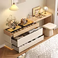Modern Light Luxury Dressing Table With Spacious Storage Drawers And Built In Warm Ambient Lighting