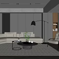 Modern Living Room Interior With Beige Sofa Floor Lamp Green Plant And Coffee Table