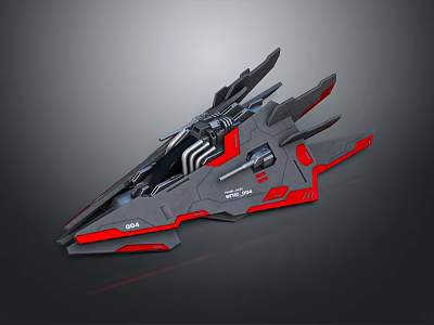 Futuristic Cosmic Spacecraft With Gray And Red Sleek Aerodynamic Design For Space Exploration 3d model