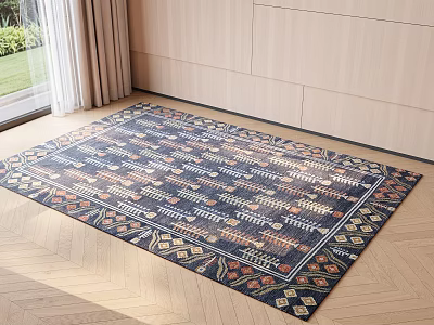 Square Rug With Colorful Geometric Patterns Traditional Style For Wooden Floor Living Room 3d model