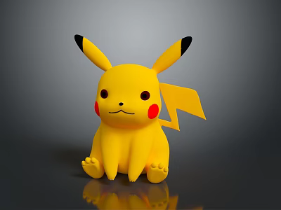 Pikachu Yellow Game Character With Black Tipped Ears Red Cheeks Sitting On Reflective Surface 3d model