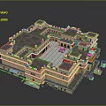 Traditional Square Architecture With Central Courtyard Multi Level Structure And Geometric Floor Pattern