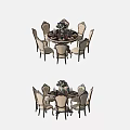 Elegant Round Dining Table Set With Matching Chairs Floral Centerpiece And Tableware 3d model