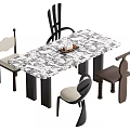 Modern Stylish Dining Table Set With Marble Tabletop And Different Style Chairs 3d model