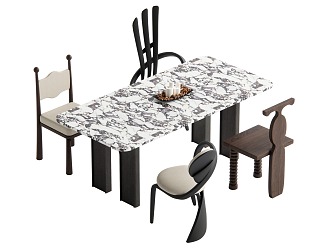 Middle style dining table and chair combination 3d model