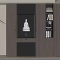 Modern Wooden Buddhist Shrine Cabinet With Glass Display Buddha Statue And Bookshelf