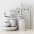 Stylish Kitchen Utensils With Wooden Spoons Glass Jars Marble Cutting Boards And Ceramic Bowl