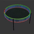 Circular Rattan Equipment Featuring Black Metal Legs And Dark Flat Surface