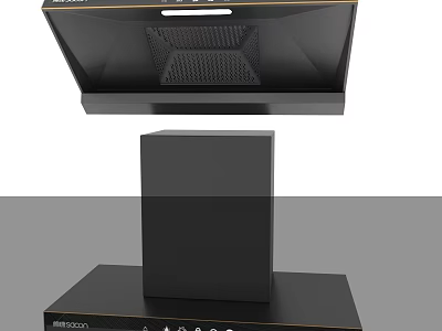 Modern Black Kitchen Range Hood And Stove With Sleek Design And Gold Accents 3d model