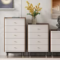 Elegant Modern Chest of Drawers With Flower Vase Sculpture Table Lamp and Wall Art