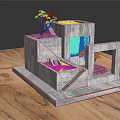 Bonsai Trees in Modern Concrete Structure with Small Pools and Staircase