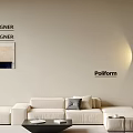 Modern Beige L Sofa And Coffee Table Set With Cushions Floor Lamp And Wall Art