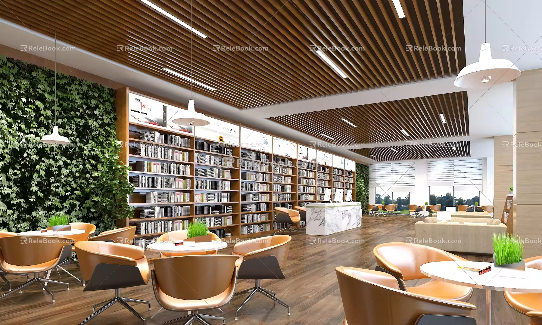 Modern Library Book Bar Reading Room Bookstore 3d model