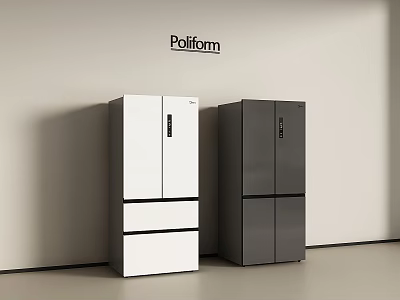 Poliform Modern Interior Display With White And Gray Double Door Refrigerators 3d model