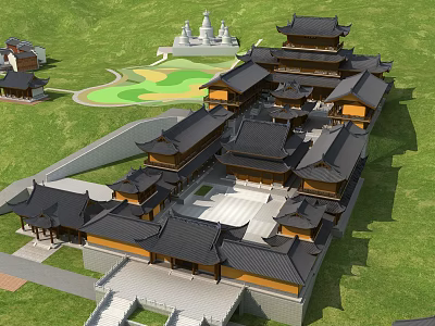 Traditional Ancient Chinese Architecture Complex With Black Tiled Roofs And Courtyard 3d model