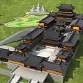 Traditional Ancient Chinese Architecture Complex With Black Tiled Roofs And Courtyard