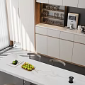 Modern Bar Counter With White Marble Top Fresh Green Apples And Stools