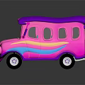 Colorful Cartoon Toy Bus With Pink Body Purple Roof And Blue Yellow Stripes