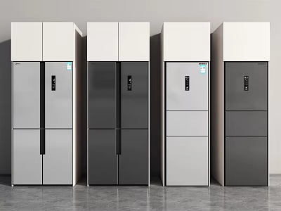 Modern Sleek Refrigerators in White Black Gray Colors Side by Side 3d model