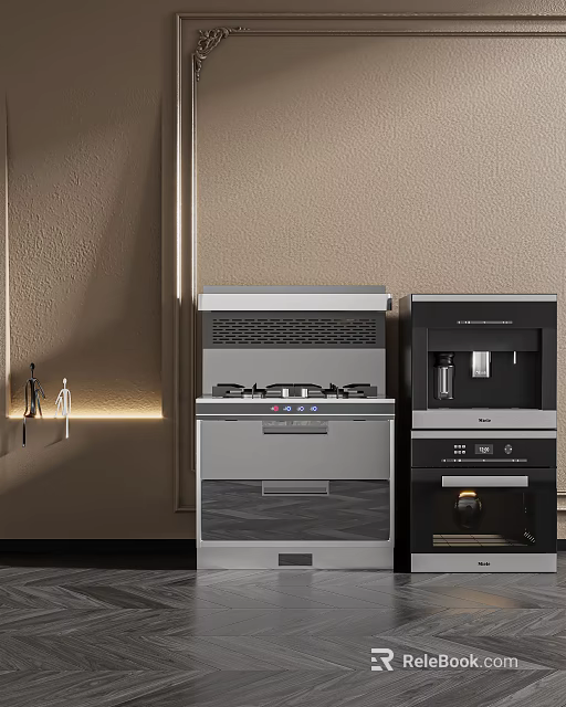 Modern Kitchen Appliances With Stainless Steel Design Integrated Stove And Coffee Machine 3d model 