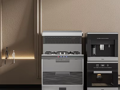 Modern Kitchen Appliances With Stainless Steel Design Integrated Stove And Coffee Machine 3d model