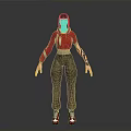 Woman in Red Hoodie and Dark Pants with Black Hat and Red Shoes