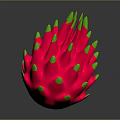 Shiny Red Dragon Fruit With Bright Green Spikes On Dark Background 3d model