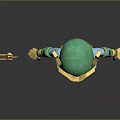 3D Blue Mythical Warrior Character With Golden Green Helmet And Red Gold Ornamental Weapon