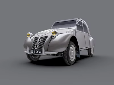 Vintage Silver Classic Car With Yellow Headlights And License Plate 195 201 A 3d model