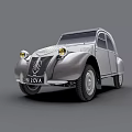 Vintage Silver Classic Car With Yellow Headlights And License Plate 195 201 A